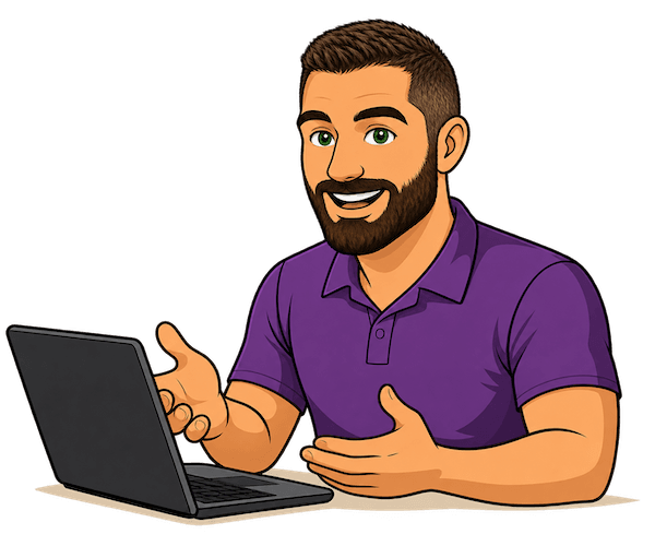 Cartoon-Avatar von Mohamad Al Mustapha, Senior Software Engineering Consultant, am Laptop