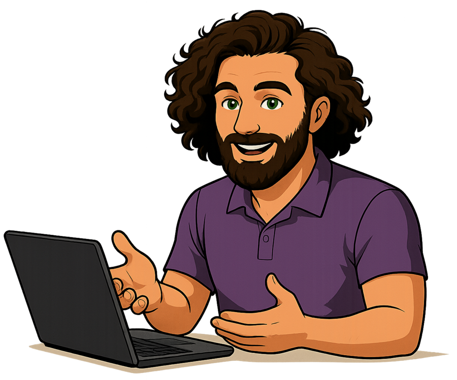 Cartoon-Avatar von Mohamad Al Mustapha, Senior Software Engineering Consultant, am Laptop